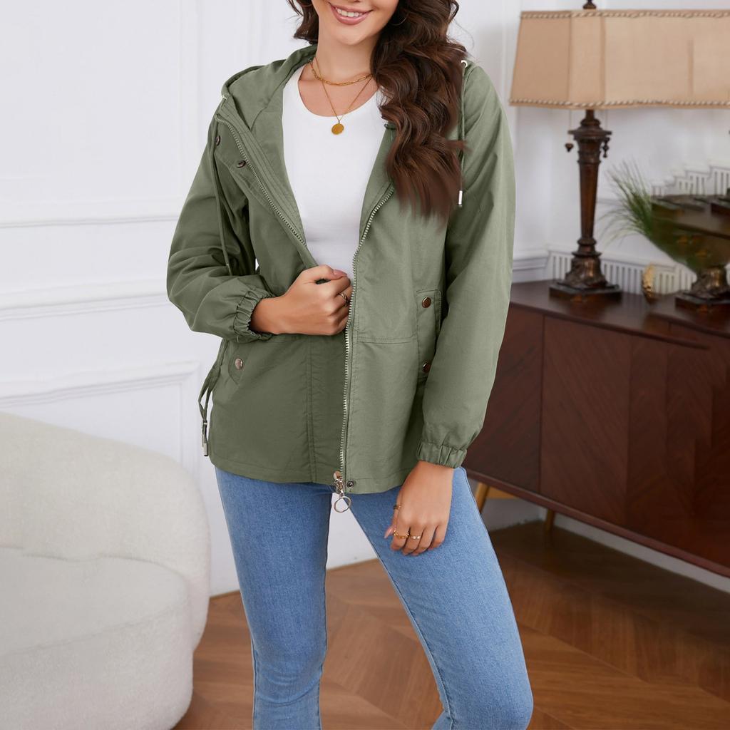 Женская модная ветровка свободного покроя, однотонная, с капюшоном и длинными рукавами, ветрозащитная повседневная куртка