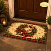 VIKAMA Christmas Candy Cane Plaid Doormat 2D Print Non?Slip Holly Berry Xmas Entrance Floor Mat For Front Door Home Decor