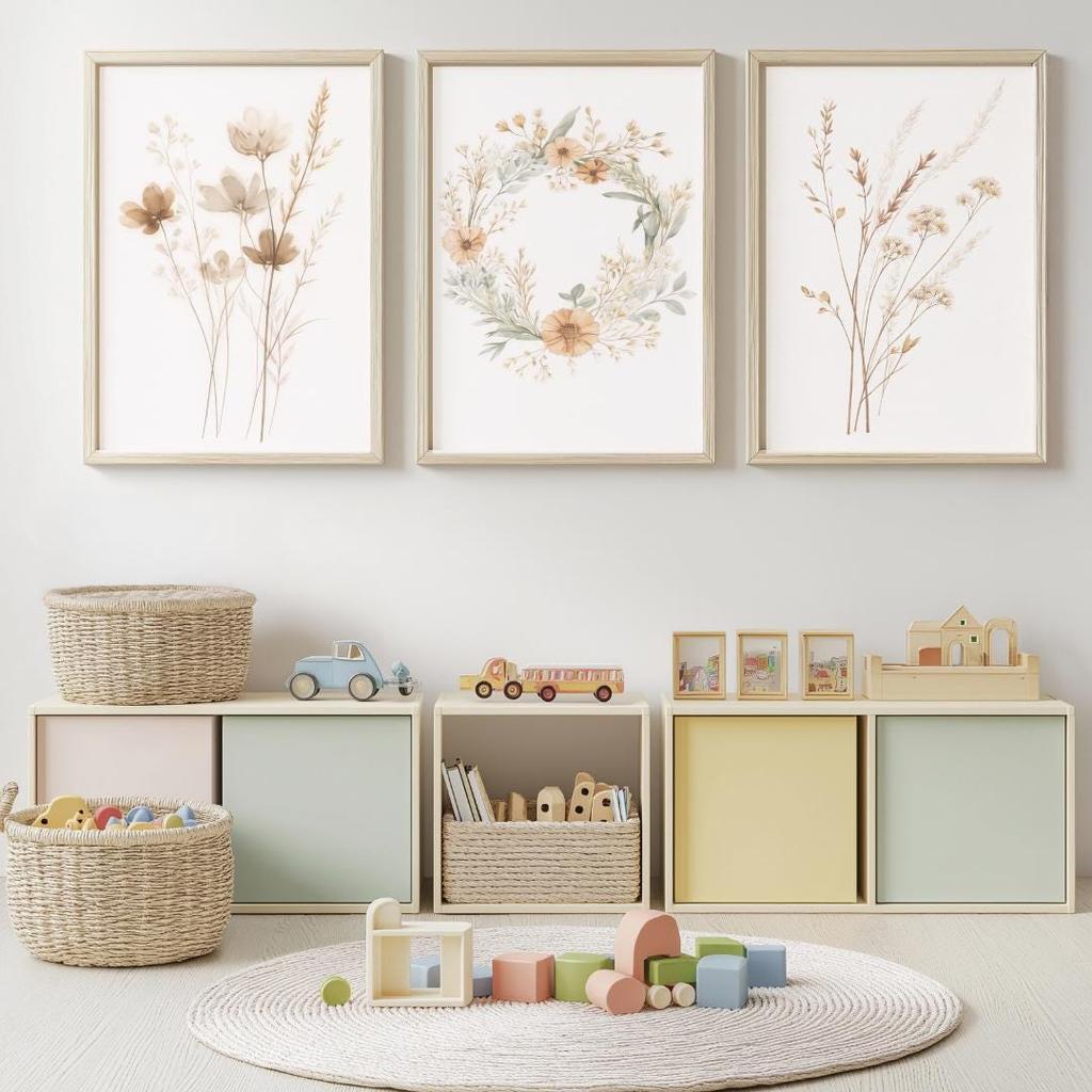 Boho Watercolor Wildflower Canvas Wall Art Set,Botanical Wreath Prints, Minimalist Nursery Living Room Bedroom Home Decor Gifts