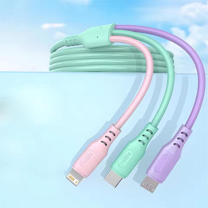 Кабель для сверхбыстрой зарядки 3 в 1 для iPhone15 14 13 12 11 X Pro Max Micro USB Type-C Зарядное устройство для телефона Кабель для передачи данных USBC