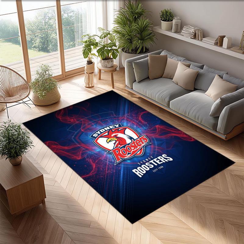 Sydney Roosters Crystal Velvet Carpet Soft Anti?Slip Floor Mat Comfortable Home Living Room Bedroom Decor Rug