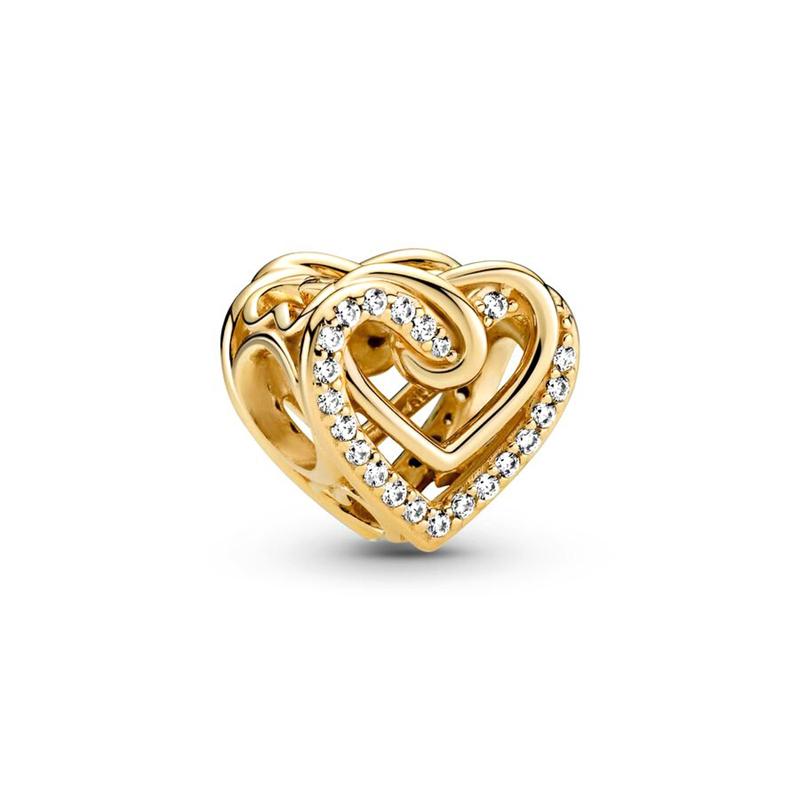 Sparking Gold Heart Clip Family Tree Dangle Charm Beads Fit Snake Silver Bracelet Necklace Beads For Diy Jewelry Women Gift
