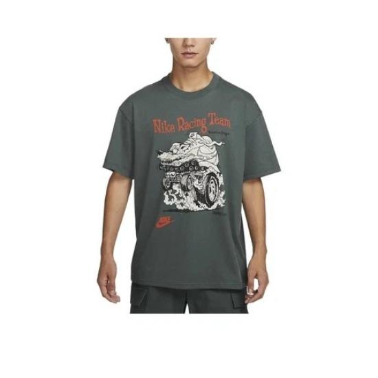 Nike Мужская зеленая футболка свободного кроя с принтом букв, с круглым вырезом HQ3671-338
