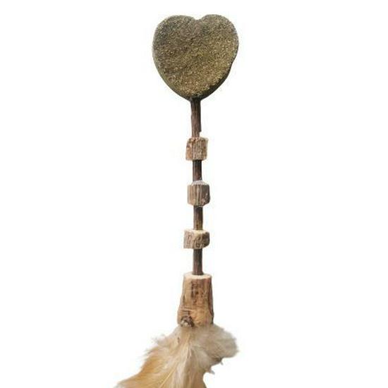 Heart-shaped Catnip Lollipop with Silvervine Stick & Feather for Cats - Teeth Cleaning & Self-Entertainment Toy