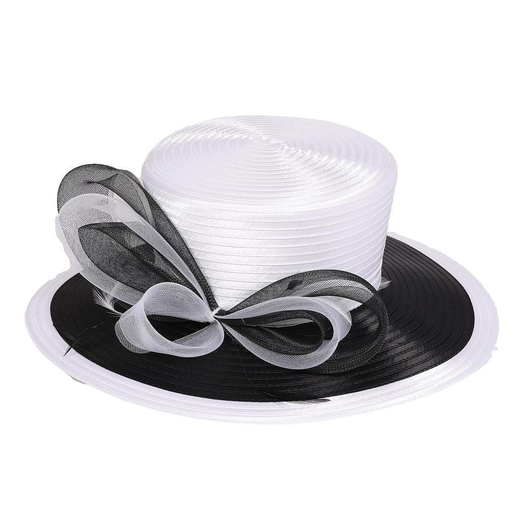 Women Derby Church Dress Fascinator Cloche Hat Wide Brim Tea Party Wedding Bucket Hat with Bow Accent