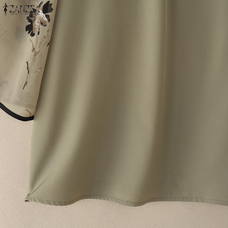 ZANZEA Женская повседневная блузка с круглым вырезом, свободного кроя, с полурукавом