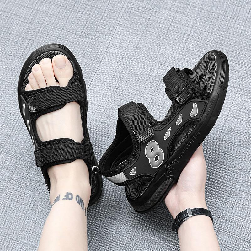 Fashion Student Non Slip Soft Bottom Beach Boys Sandals Men's Summer Sandals Leather Open Toe Sandal Walking Water Athletic