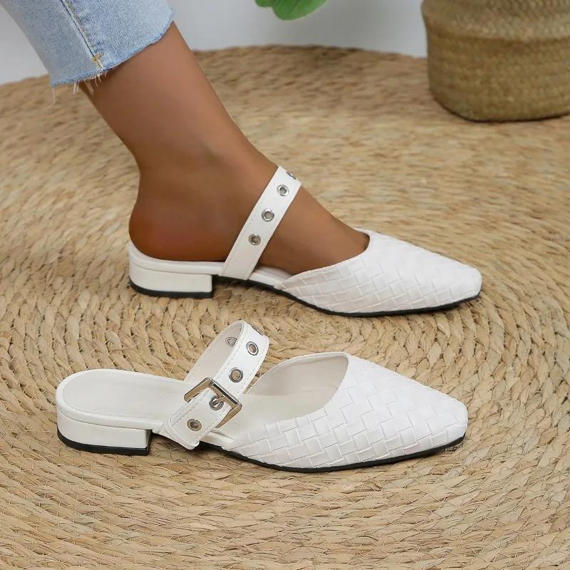 2024 Новые женские тапочки с острым носком, удобные и стильные, на среднем каблуке, простые и универсальные женские туфли Zapatos