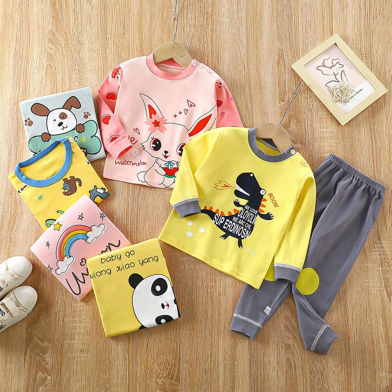 Winter Kids Long Sleeve O Neck T Shirt Pants Set Casual Baggy 2pcs Suit Cotton Cartoon Printes Outfit