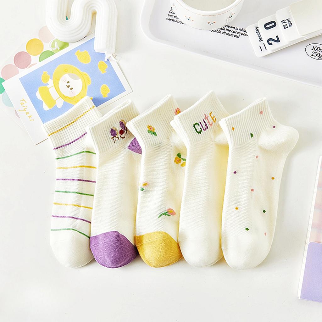 5 Pairs of Short Socks Women's Cute Stockings Soft, Breathable, and Comfortable Socks