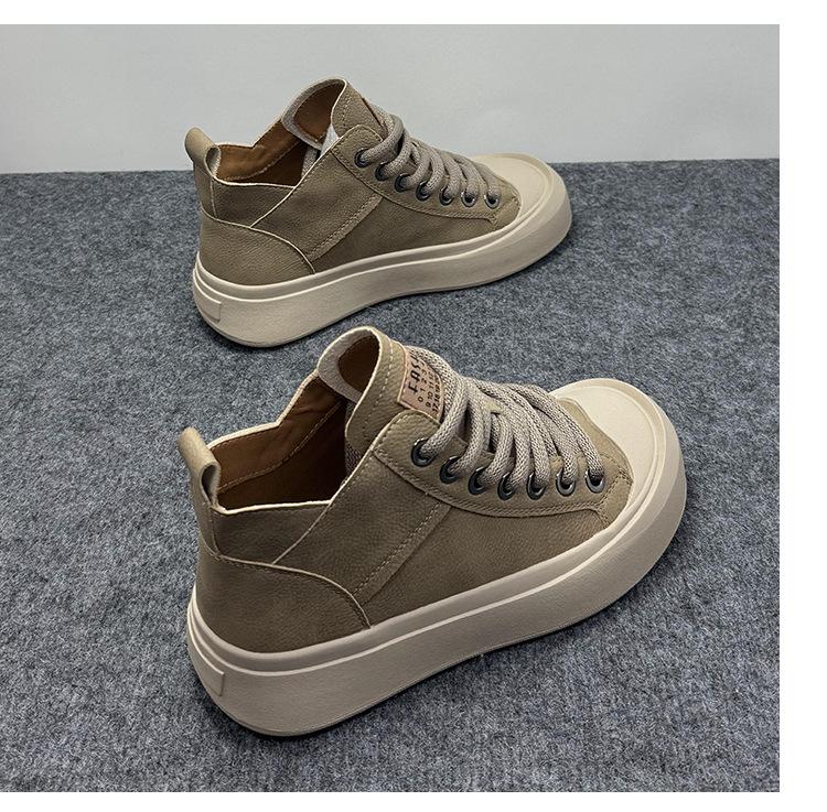 Кожаные уродливо-милые туфли с высоким верхом и большой головой женские 2025 весна новые ретро мягкая подошва женская обувь универсальные спортивные и повседневные кеды