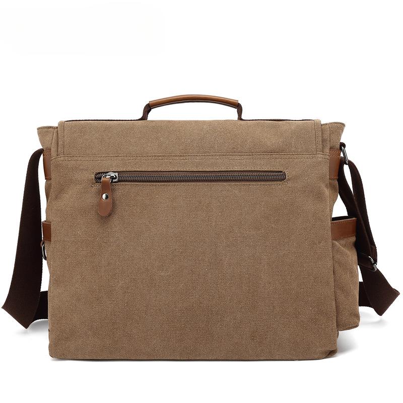 AUGUR Классическая однотонная мужская сумка-мессенджер из ретро-холста, деловая сумка, в которую можно положить ноутбук, практичная многофункциональная сумка через плечо с отверстием для наушников