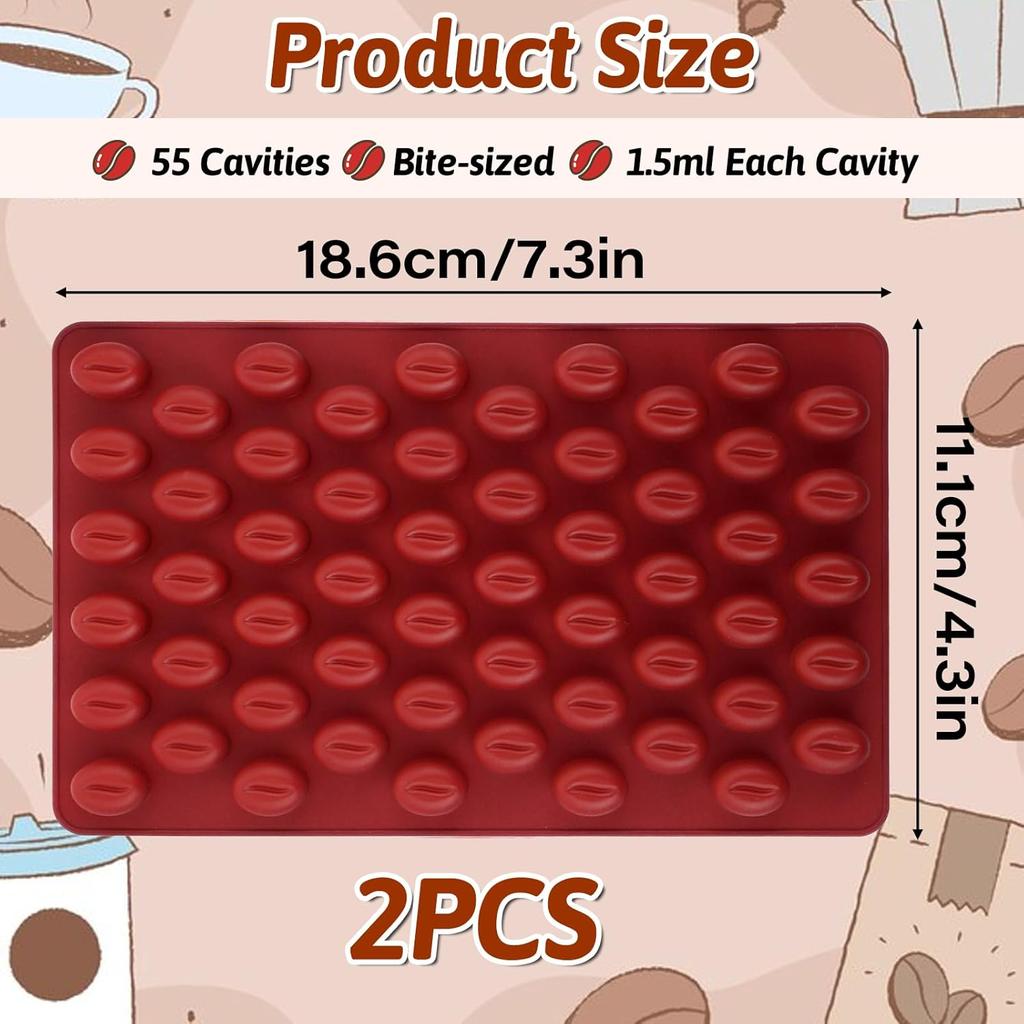 2 Count Mini Coffee Bean Molds 55 Cavity Coffees Beans Silicone Molds, 55 Cavity Mini Coffee Beans Chocolate Sugar Candy Mold, Coffees Bean Shaped