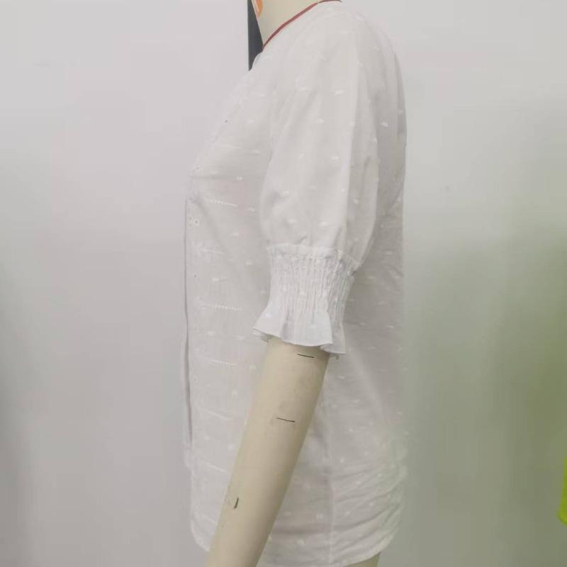 Summer Tops V-neck Puff Sleeve Hollow Lace White Shirts Women Fashion Vintage Slim Fit Elegant Women Casual Blouses Solid Simple Female Shirt 26647