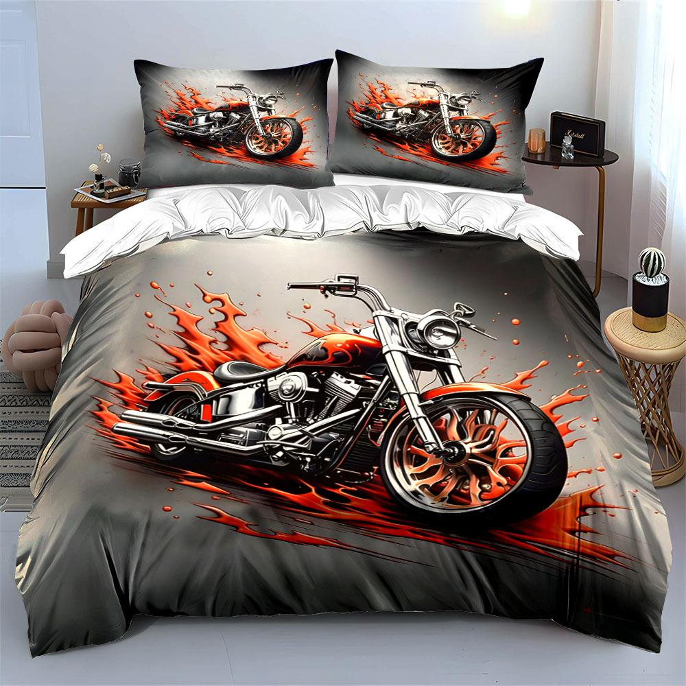 "Flaming Chopper Motorcycle Art" Bedding Duvet Cover Set Duvet Cover Pillowcases (1*Duvet Cover 2*Pillowcases, without duvet insert)