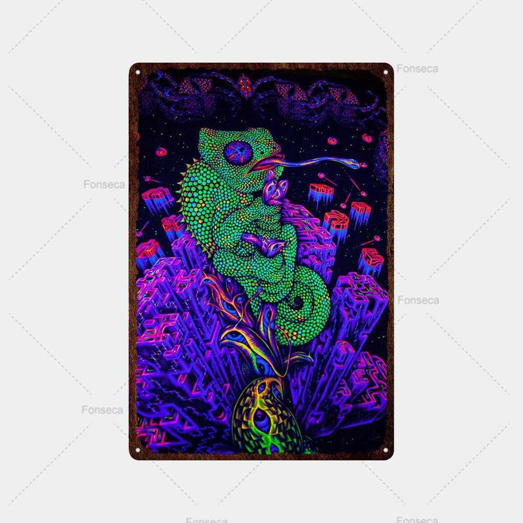 Цветная странная планета, металлическая вывеска, ретро жестяная вывеска, металлический ретро-бар, ретро украшение стены, бар, клуб, человек, отверстие, металлический плакат