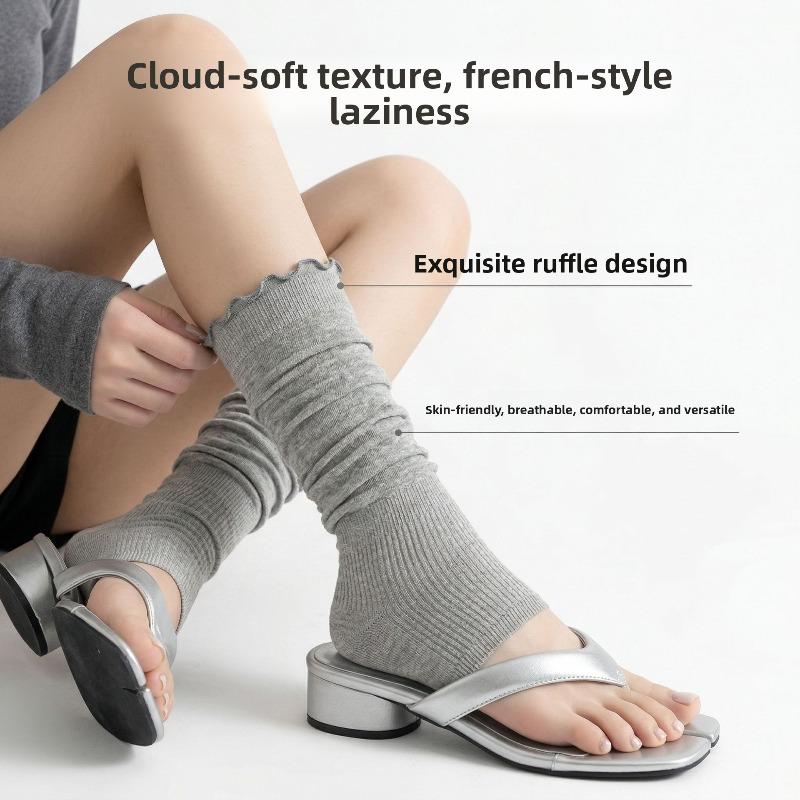 Spring and Summer Pile Pile Socks with Wooden Ear Cuffs, Long Stockings, Breathable, Suitable for Walking, Slimming, Versatile, Calf Socks