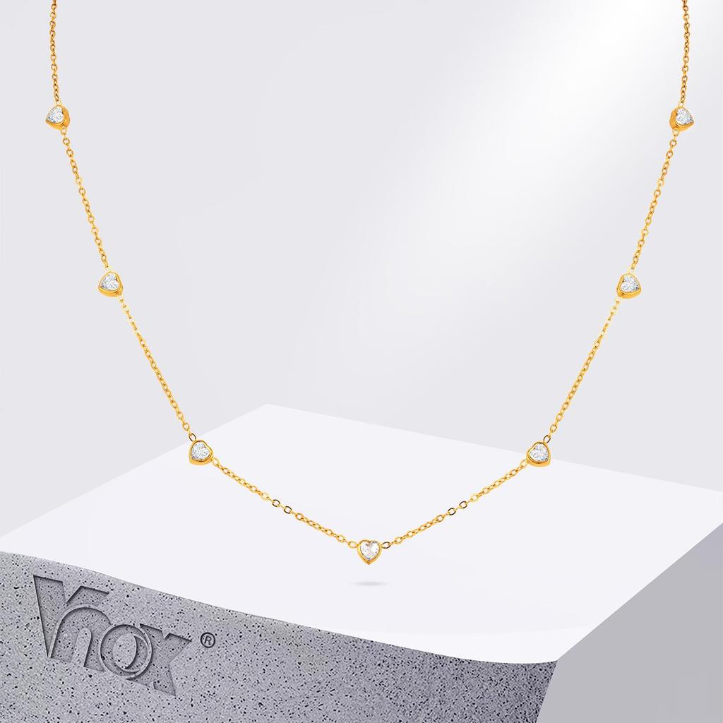 Vnox Изящное Сердечко с Цирконами на Цепочке, Ожерелье для Женщин, Позолоченное 18 карат, Простое, Длина 45 см, Подарок - Украшение-Заявление о Любви