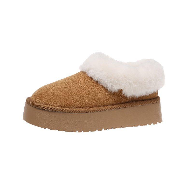 Thick-soled Fur Integrated Snow Boots Women's Winter Velvet Cotton Shoes 2024 New Outer Wear One-pedal Fluffy Bread Shoes
