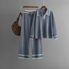 Fall Winter Lazy Wind Loose V Collar Pulllover Sweater Suit Women's Solid Color Long Sleeve Knit Wide Leg Pants Two Piece Set