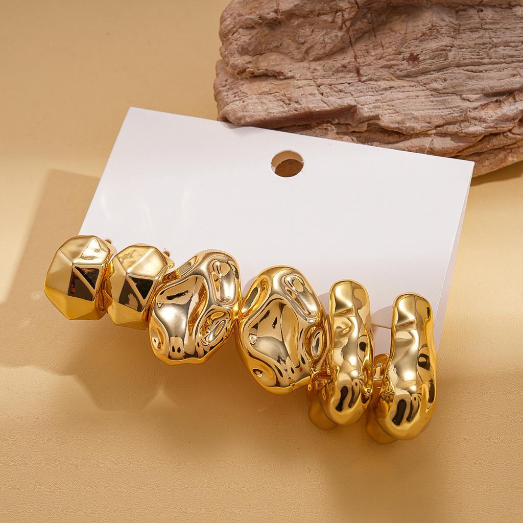 6 Pcs Punk Geometric Acrylic Stud Earrings Women's Gold Color Chunky Irregular Ear Studs Jewelry Sets for Daily Wear Party K1