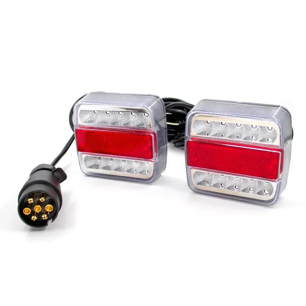 1 Set 12V Waterproof Rear Towing Tail Light 14 LED Trailer 10m Cable EN 7 Pin 10m Brake Lamp Stop License Number Plate Reflector