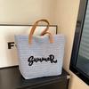 Hand Straw Handbag Popular Striped Letter Tote Bag Beach Bag Outdoor Travel Vacation Women's Bag
