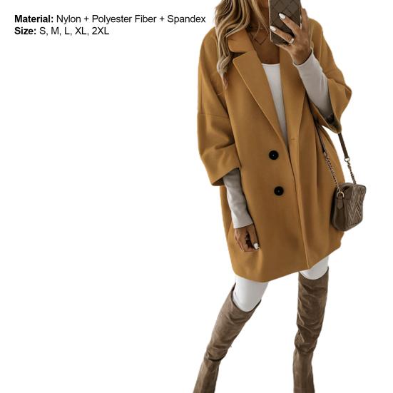 Women Casual Autumn Winter 45720 Sleeve Pockets Buttons Long Coat Loose Jacket