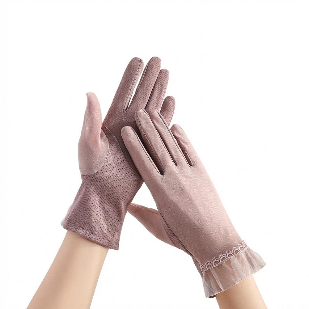 Lace Sunscreen Gloves Thin Touchscreen Gloves Summer Ice Silk Gloves for Women Female Lady