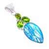 Blue Rutile Quartz, Peridot Gemstone 925 Sterling Silver Jewelry Pendant 2.6" AH-3276