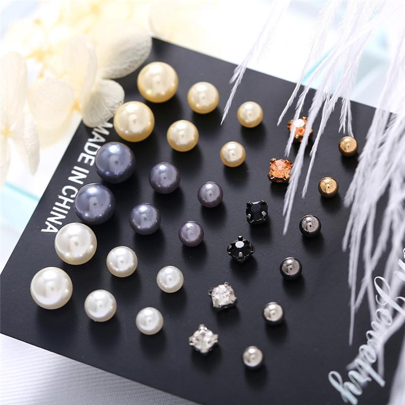 Small Simulation Pearl Earrings Set Women Korean Fashion Color Bead Stud Earring Jewelry