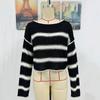 Женский вязаный свитер с круглым вырезом в тон, полосатый свободный пуловер большого размера, женский свитер