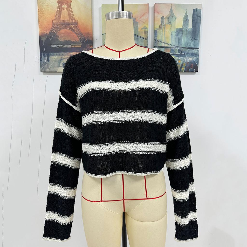 Женский вязаный свитер с круглым вырезом в тон, полосатый свободный пуловер большого размера, женский свитер