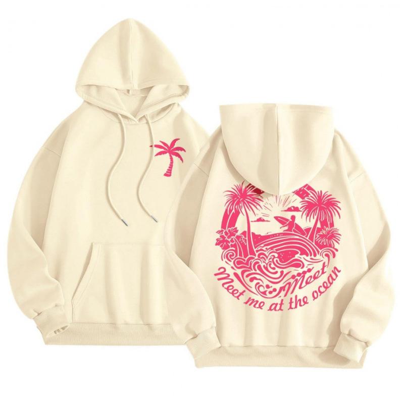 Hot-selling new women's crew neck hoodie 2D printed pattern shoulder-length long-sleeved sweater