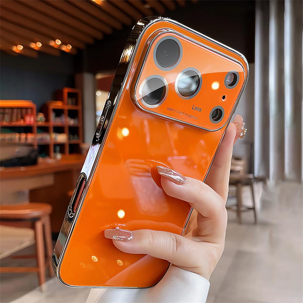 Original Glass Window Case For iPhone 17 16 15 14 13 12 Pro Max Air Shockproof Plating Armor Glossy Lens Protection Cover