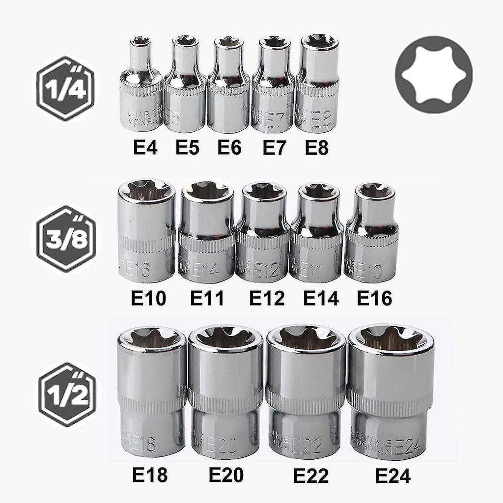 Female E Star Torx Socket Set E4-e24 E-torx External Hex Socket Insert Nut 14pcs - JT