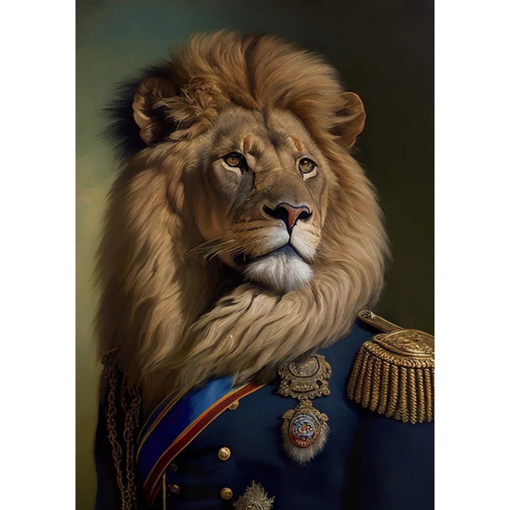 Animal Portrait Lion Fox Golden Retriever In Military Uniform Poster Print Wall Art Pictures Canvas Painting Room Home Decor