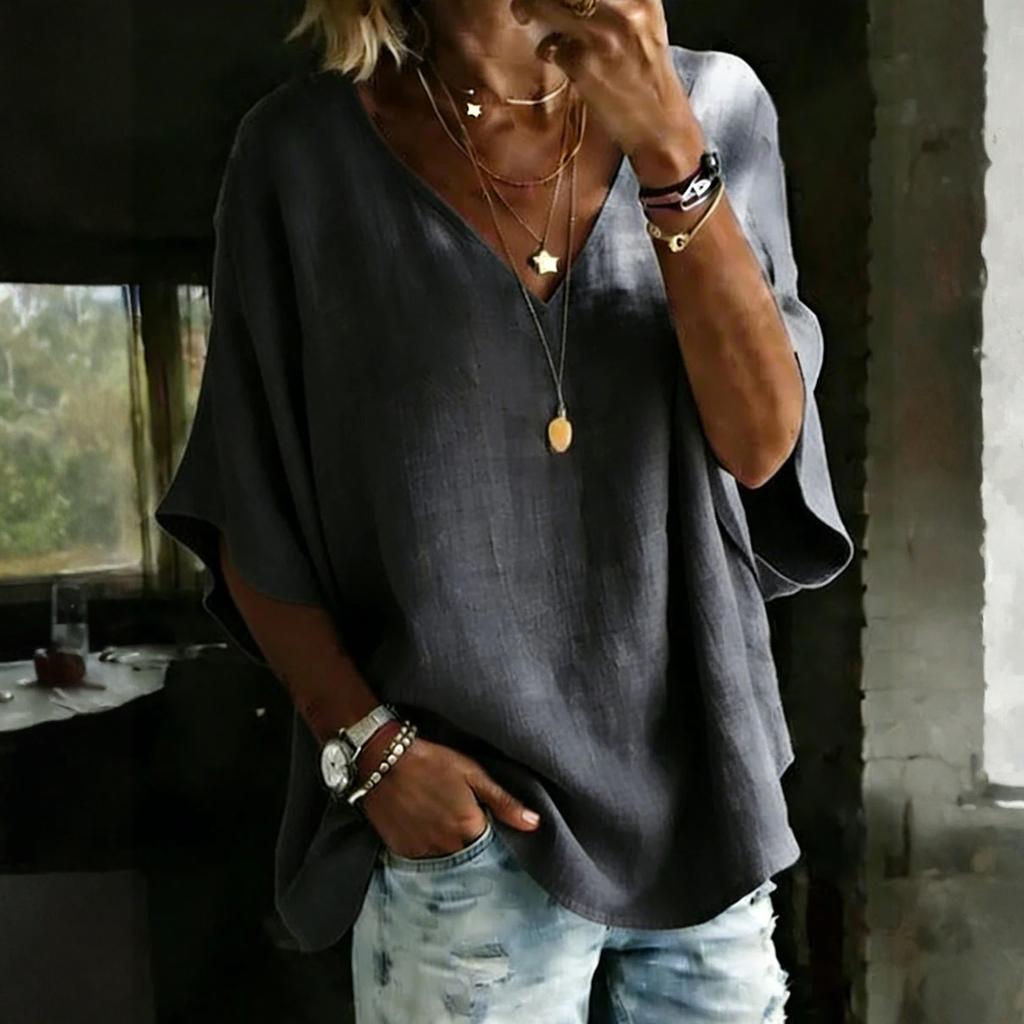 Женская повседневная блузка-пуловер с V-образным вырезом на пуговицах, свободного кроя, легкая, расслабленного кроя, для повседневной носки, офиса или путешествий