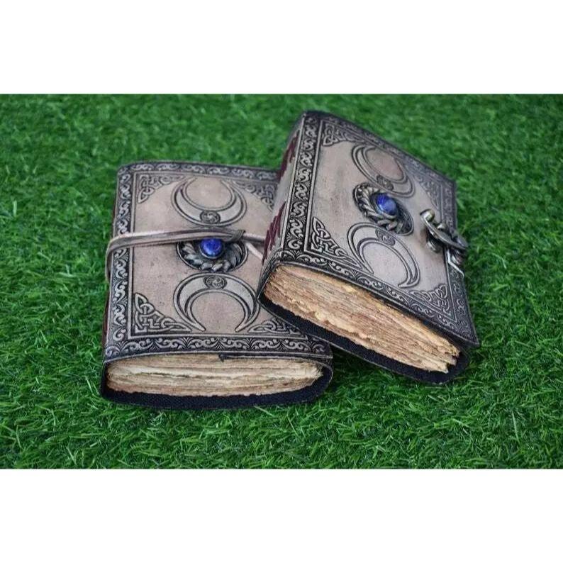 Набор из 2 винтажных кожаных журналов, гримуар, Кельтский ведьмин камень, кожаная книга теней