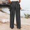 Женские брюки на пуговицах на молнии, длинные брюки с высокой талией, прямые широкие длинные брюки с полосатым принтом