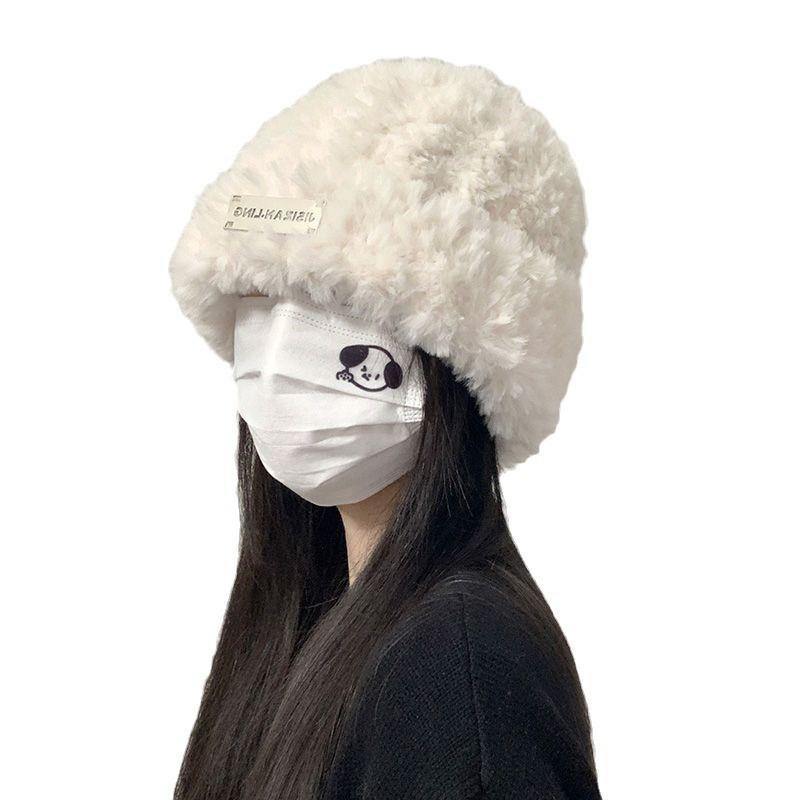 Autumn and winter wool iron standard hat, women's versatile knitted headgear, small face, warm plush cold hat, big head circumference, plain face