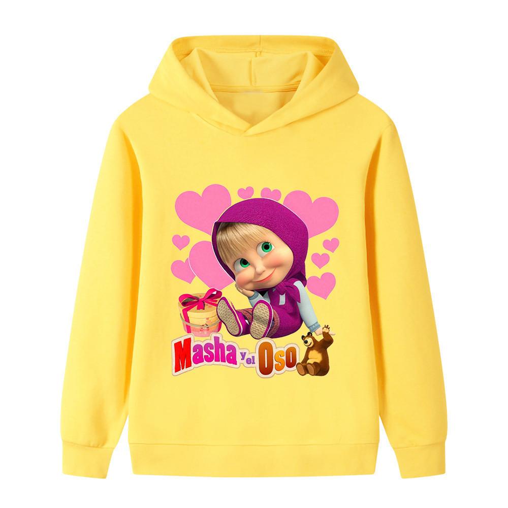 Kids Hooded Sweatshirt Masha And The Bear Cartoon Animation Character Art Print Pullover Autumn Winter Casual Sport Wear for Children Daily Use