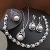 European & American Luxury Zircon Pearl Jewelry Set: Necklace, Earrings, Ring
