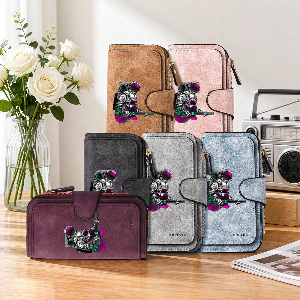 Stylish astronaut print wallet forever leather casual multi slot purse