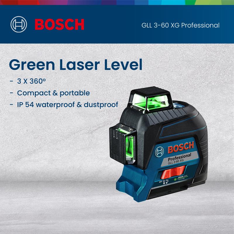 Bosch Профессиональный лазерный уровень Gll3-60XG 3D12 Line Nivel Laser Высокомощный зеленый самовыравнивающийся крестовый лазерный уровень 360