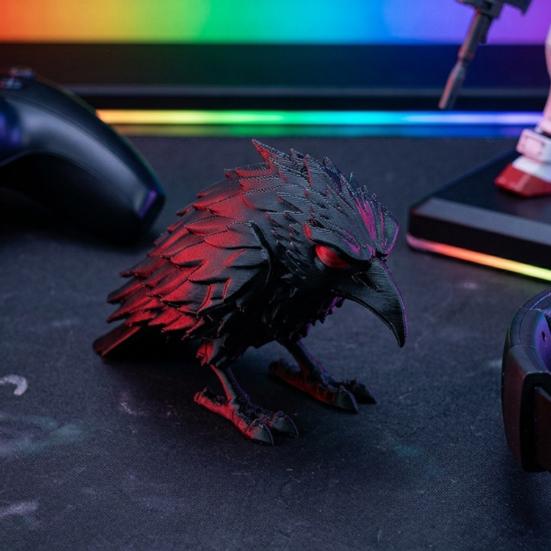 Фальшивая статуэтка ворона 3D-печатная фигурка вороны с красными глазами Реалистичная мистическая готическая скульптура вороны для Хэллоуина Домашний декор