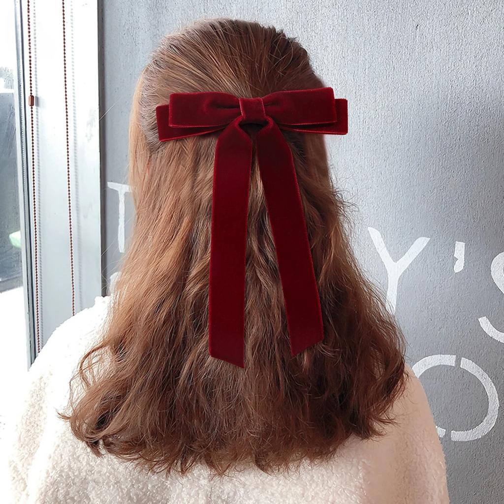 2Styles Velvet Bowknot Hair Clips для женщин Элегантные потные двойные банты Длинные заколки-кисточки Шпильки для укладки волос Корейские аксессуары