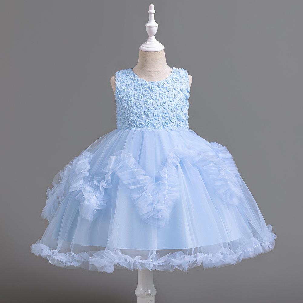 Girls Dresses Flower Pom Pom Princess Dresses Runway Wedding Banquet Host Gowns Dresses Party and Banquet Dresses