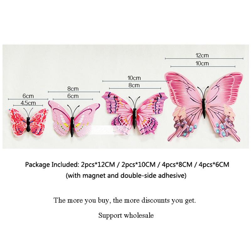 New Style 12Pcs Double Layer 3D Butterfly Wall Stickers Home Room Decor Butterflies For Wedding Decoration Magnet Fridge Decals KTY