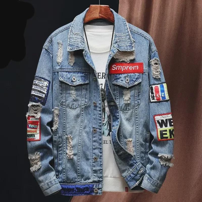 Men's Japanese Retro Embroidered Denim Jacket - Trendy Street Style for Spring and Autumn